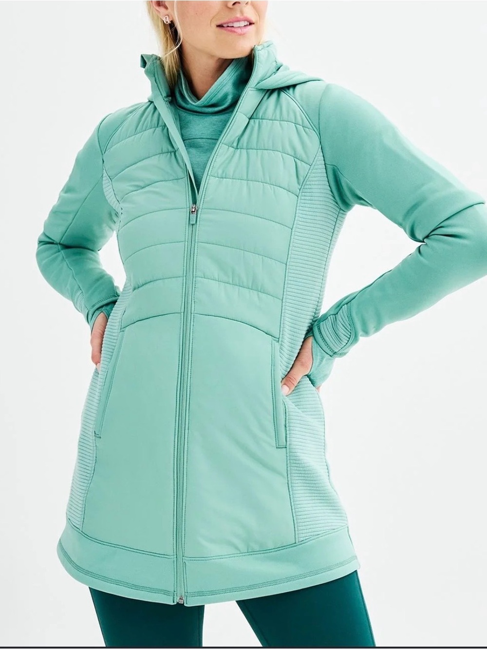 Tek Gear Women's River moss Hooded Mixed Media Long Jacket